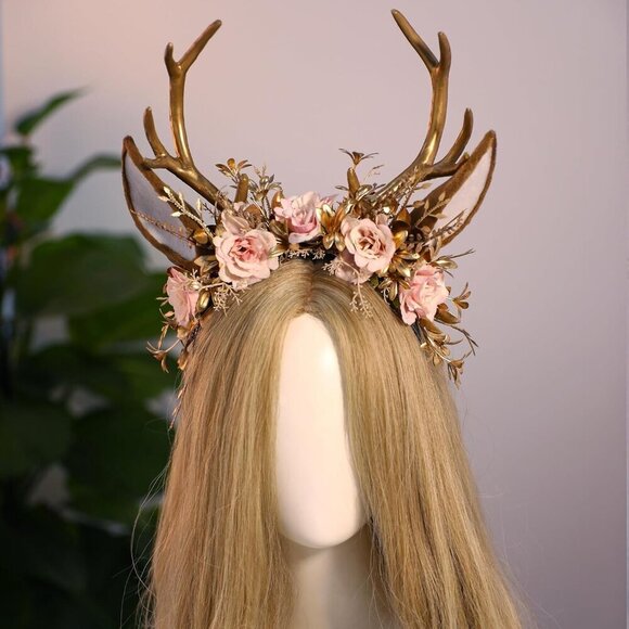 Woodland Floral Reindeer Headpiece Gold Pink for Cosplay Party Festival main image 6